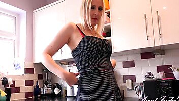 Hot british amateur milf, aunt kitchen, aunt hot milf, blonde kitchen, british joi big ass