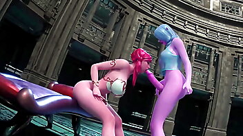 Big tits futanari sex, woman breast toons, futanari giant cock, big boobs and big cock hot sex, blue hair bj
